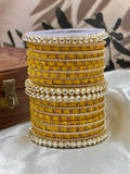 Yellow Kundan Glass Bangles Set