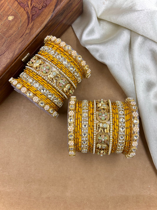 Designer Yellow Silk Thread Bangles Set