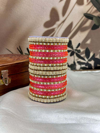 Pink Raindrop Glass Bangles Set