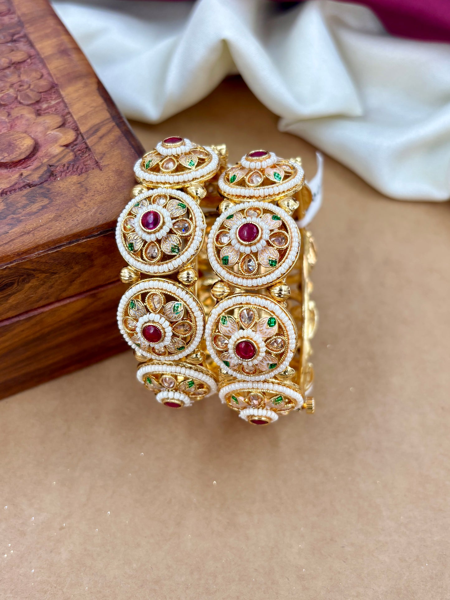 Designer Pearl Meenakari Openable Kada for Saree & Lehenga