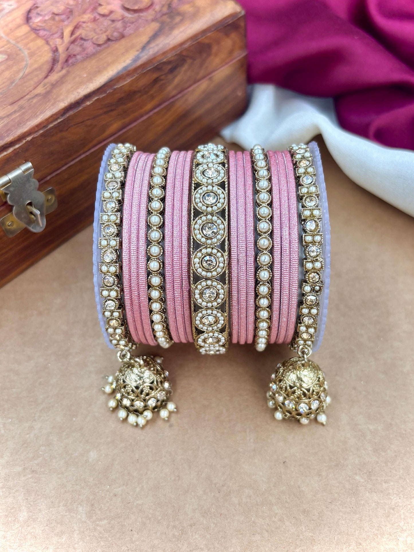 Ethnic Pink Antique Finish Bangles Set