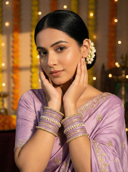 Ethnic Lavender Pearl Kundan Set