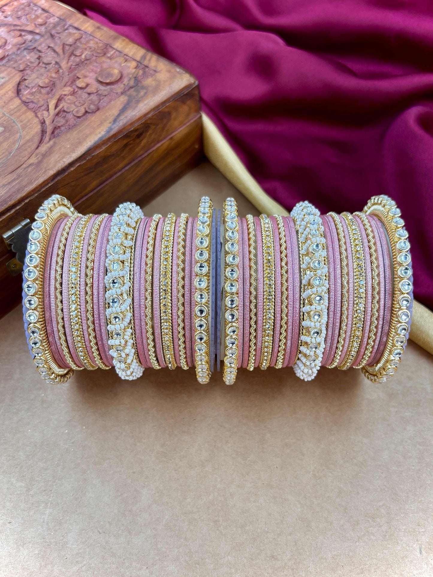 Ethnic Peachpink Pearl Kundan Set