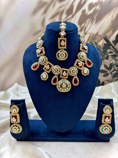 Polki Kundan Red Bridal Jewelry Set