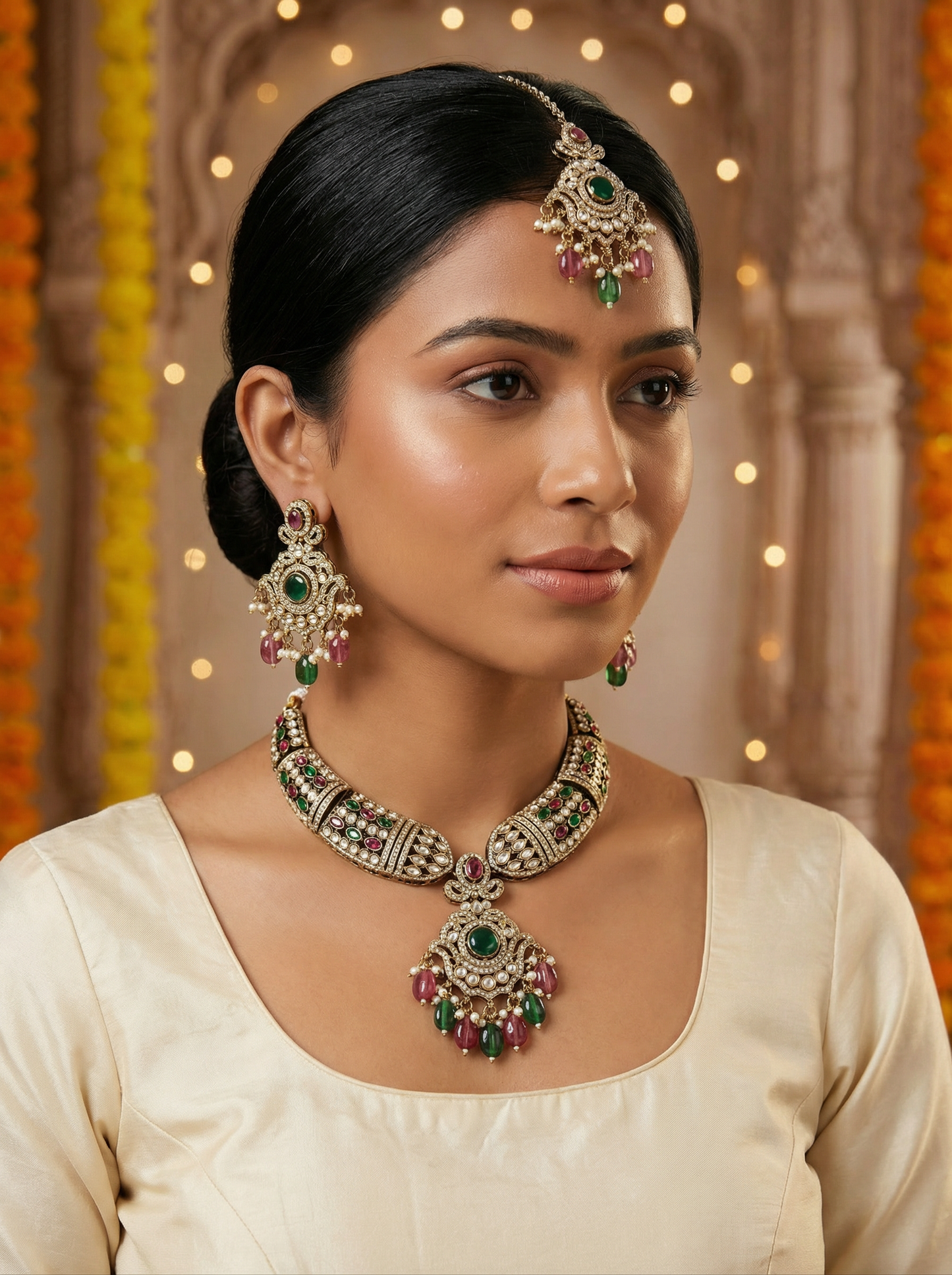 Victorian RaniGreen Kundan Necklace for Brides