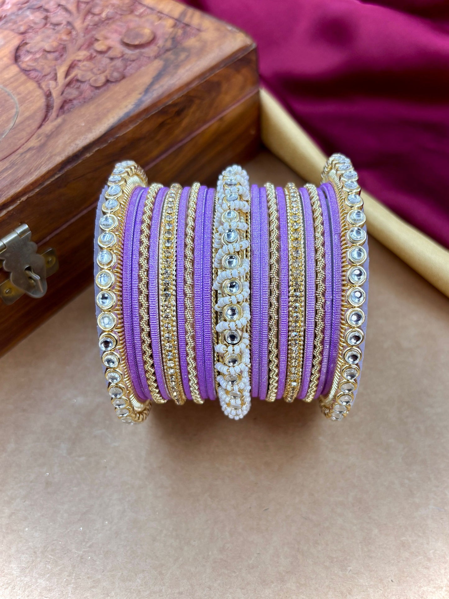 Ethnic Lavender Pearl Kundan Set