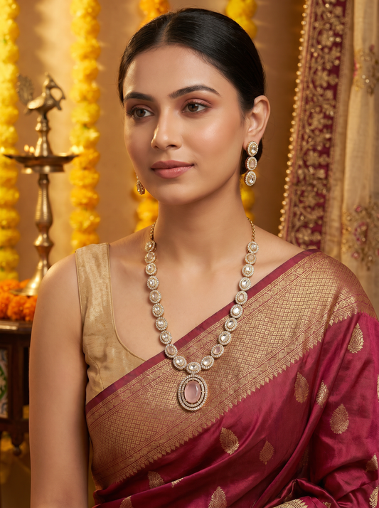 Long Antique Kundan Pink Necklace