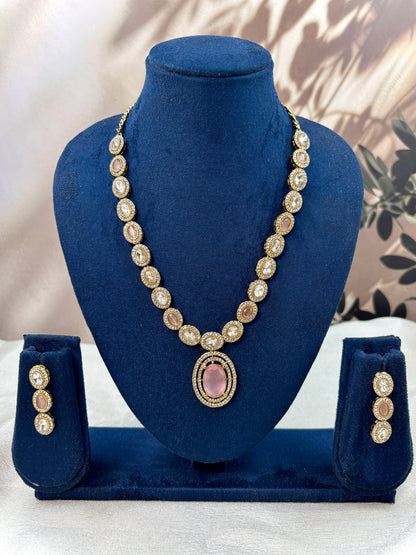 Long Antique Kundan Pink Necklace