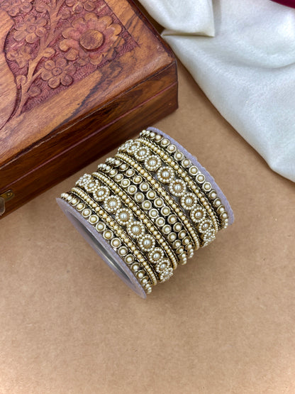Antique Finish Pearl Bangles Set | Traditional Bridal Jewelry