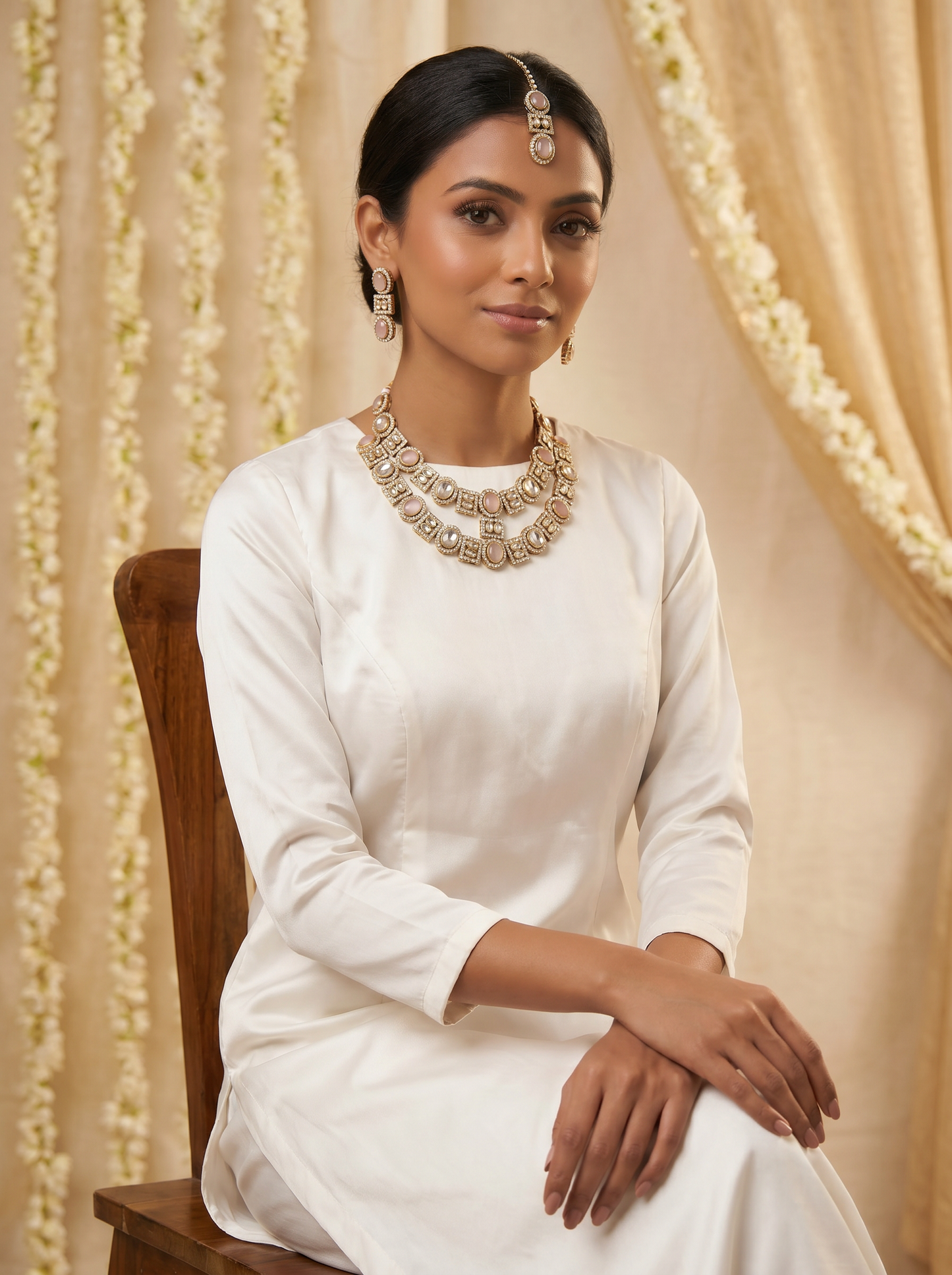 Pink Bridal Double Layer Jewellery Set