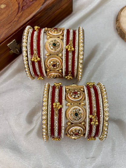 Premium Red Bridal Chura with Golden Work