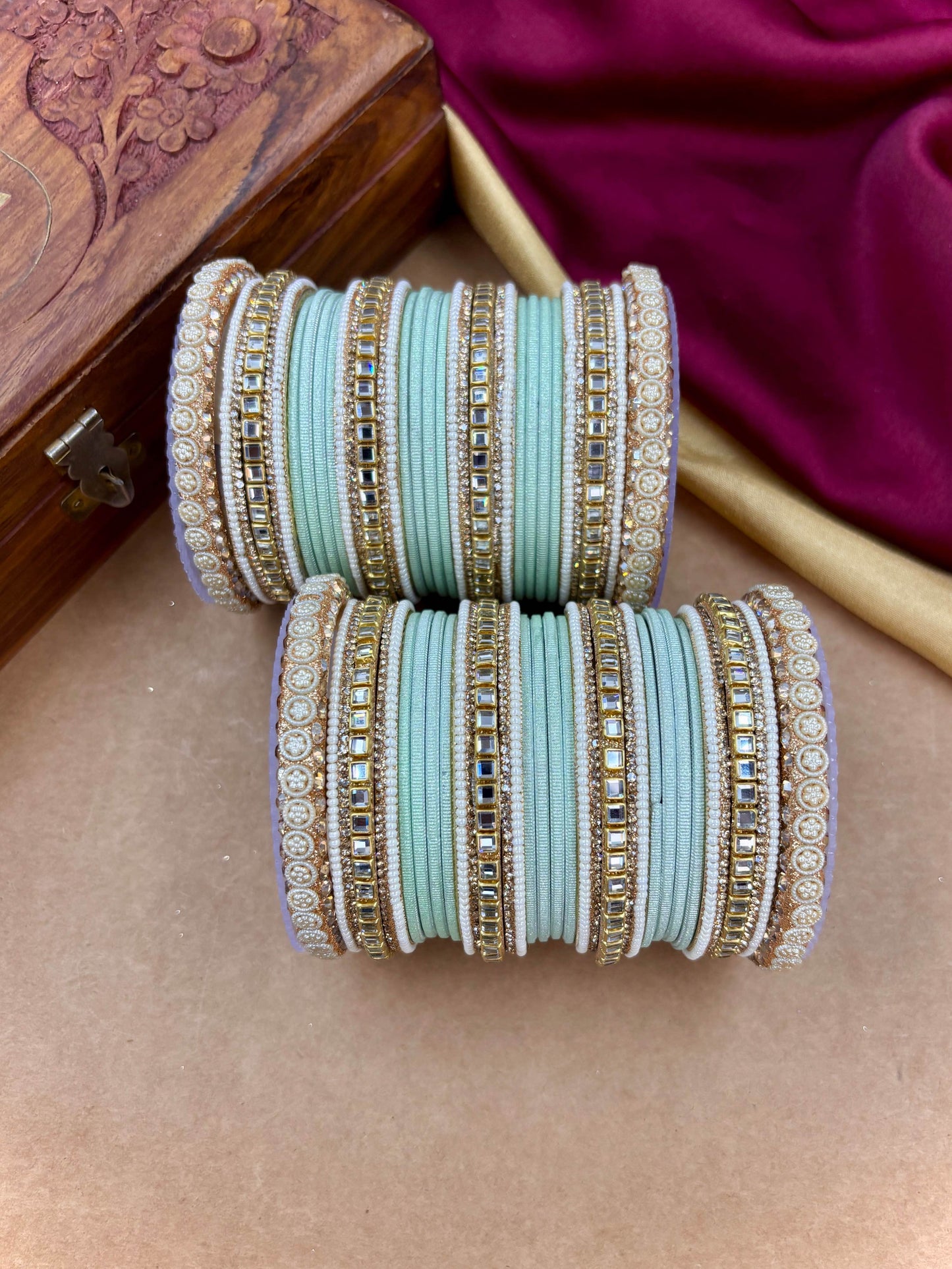 Traditional Pista Kundan Bangles