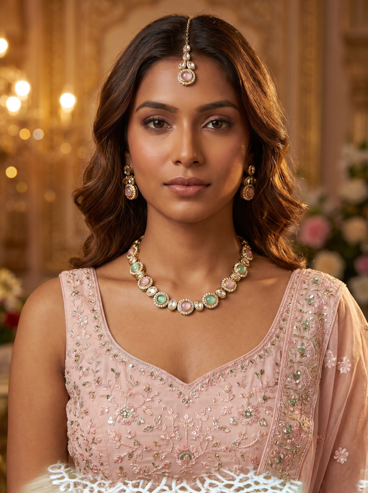 MintPink Kundan Jewellery Set