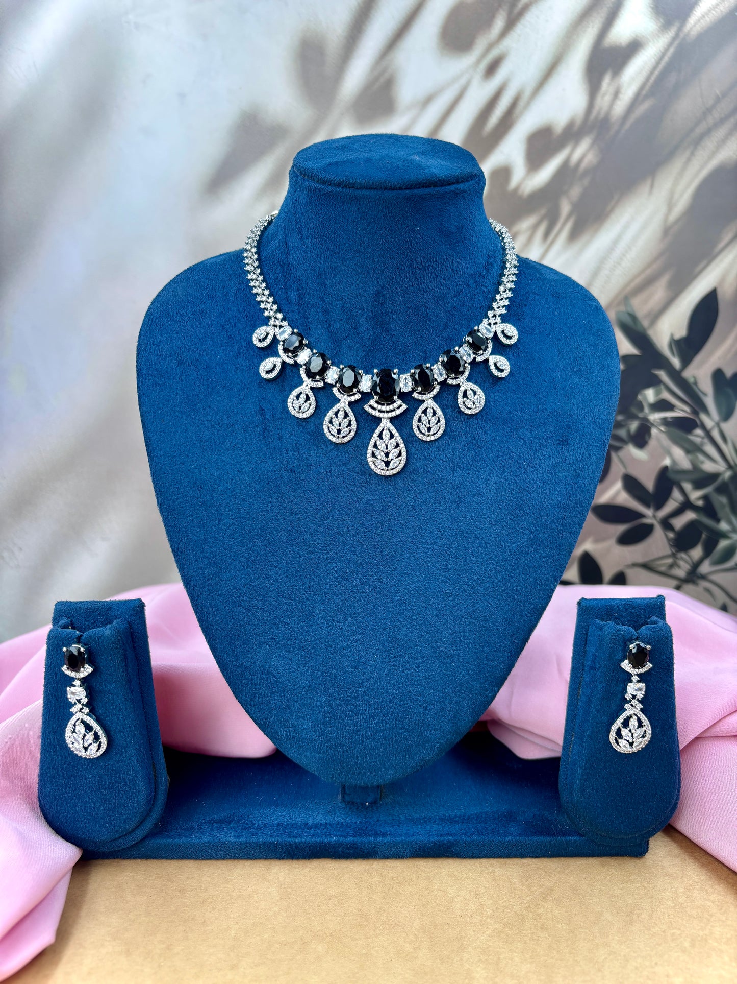 Black AD Stone Necklace Set