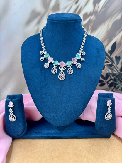 MintPink AD Stone Necklace Set