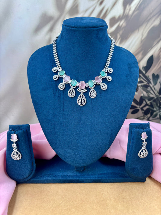 MintPink AD Stone Necklace Set