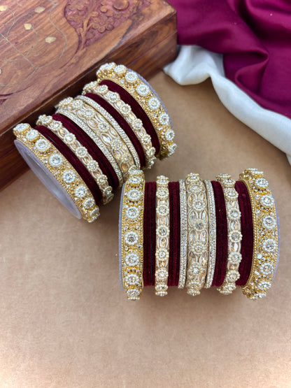 Royal Maroon Velvet Bangles Set