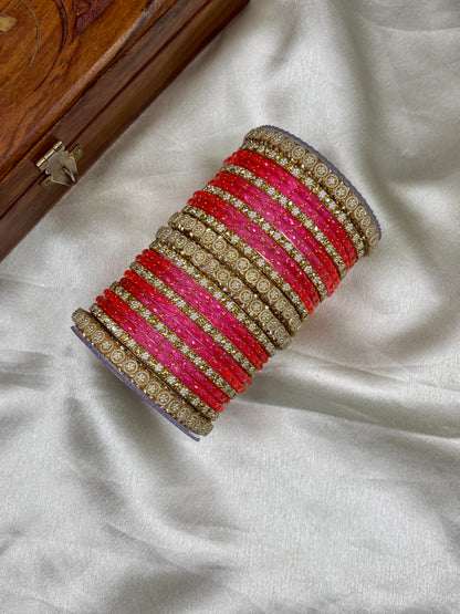 Pink Raindrop Glass Bangles Set