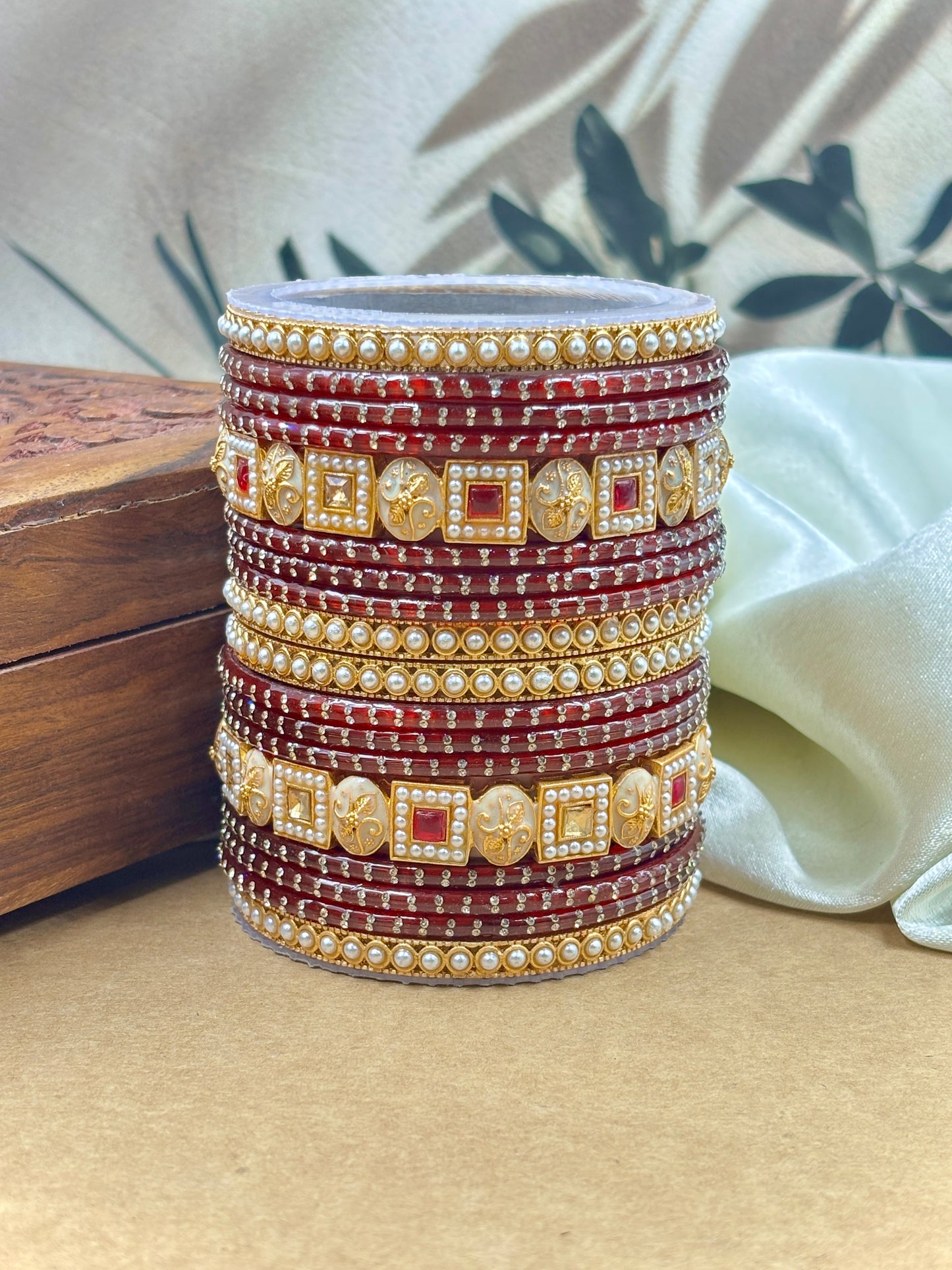 Trendy Maroon Glass Bangles Set