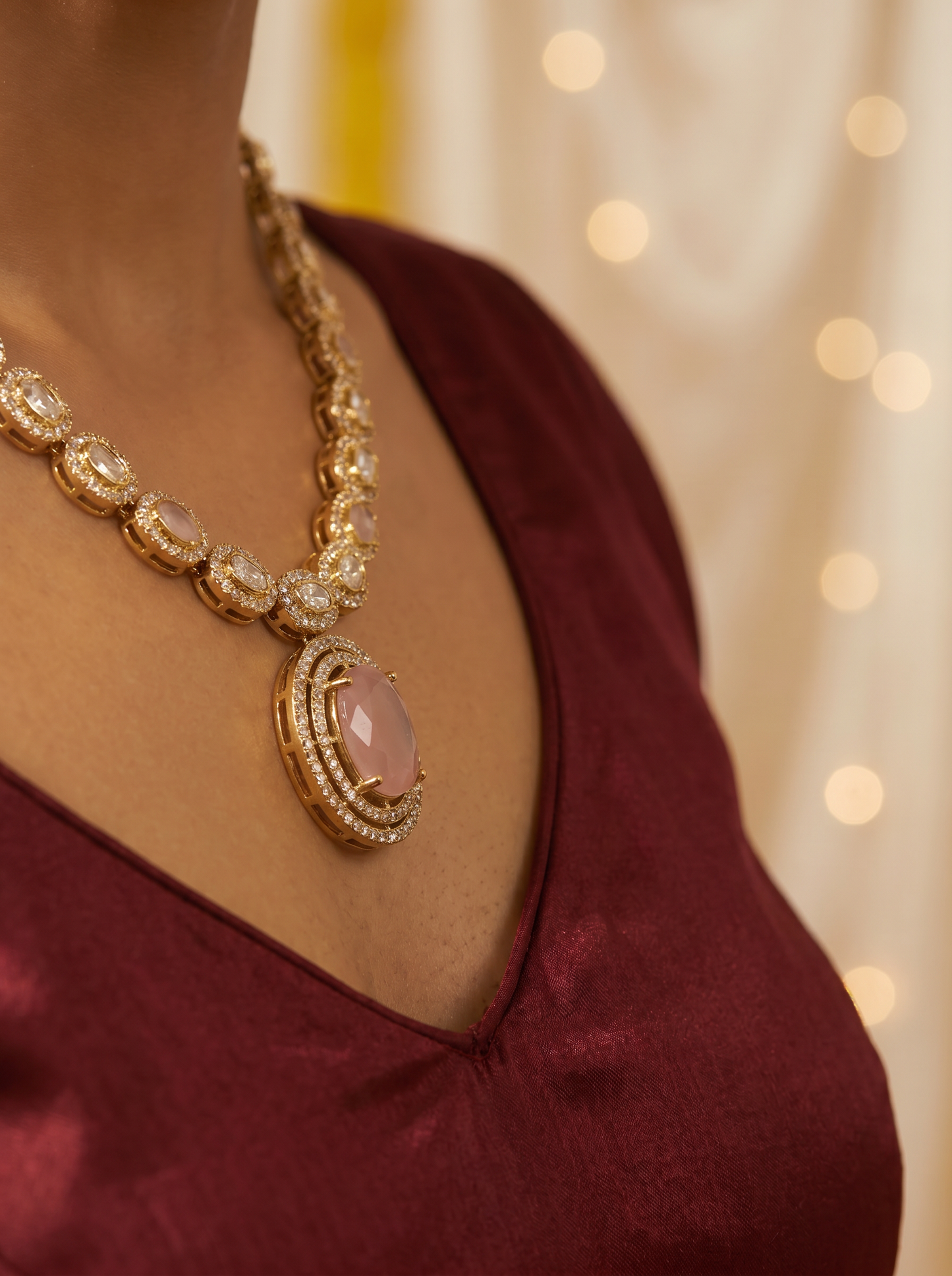 Long Antique Kundan Pink Necklace