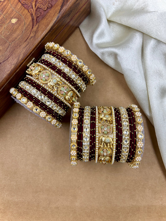 Designer Maroon Silk Thread Bangles Set