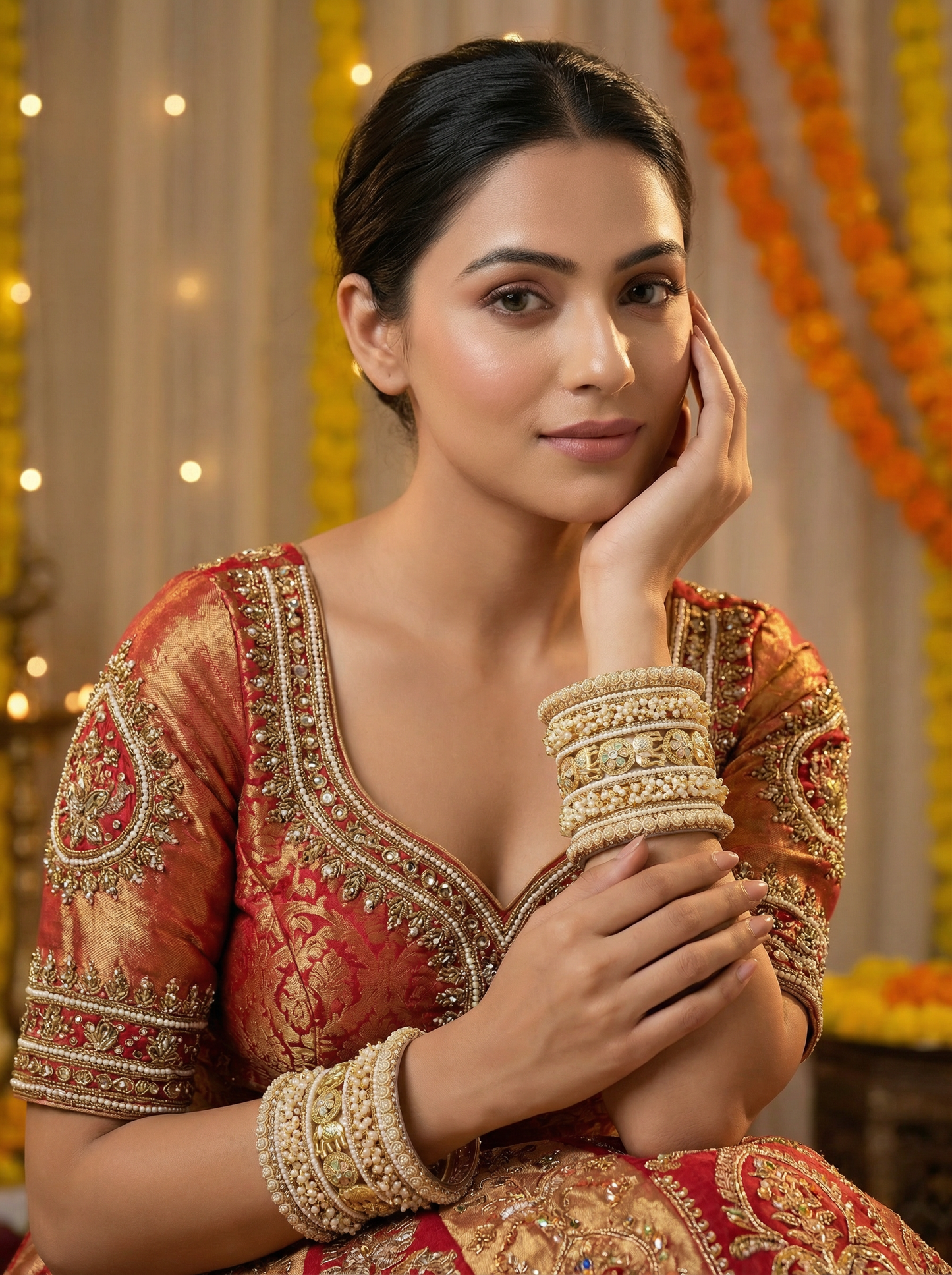 Temple Style Gold Bangles Set