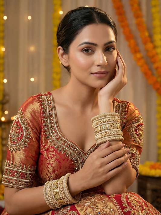 Temple Style Gold Bangles Set