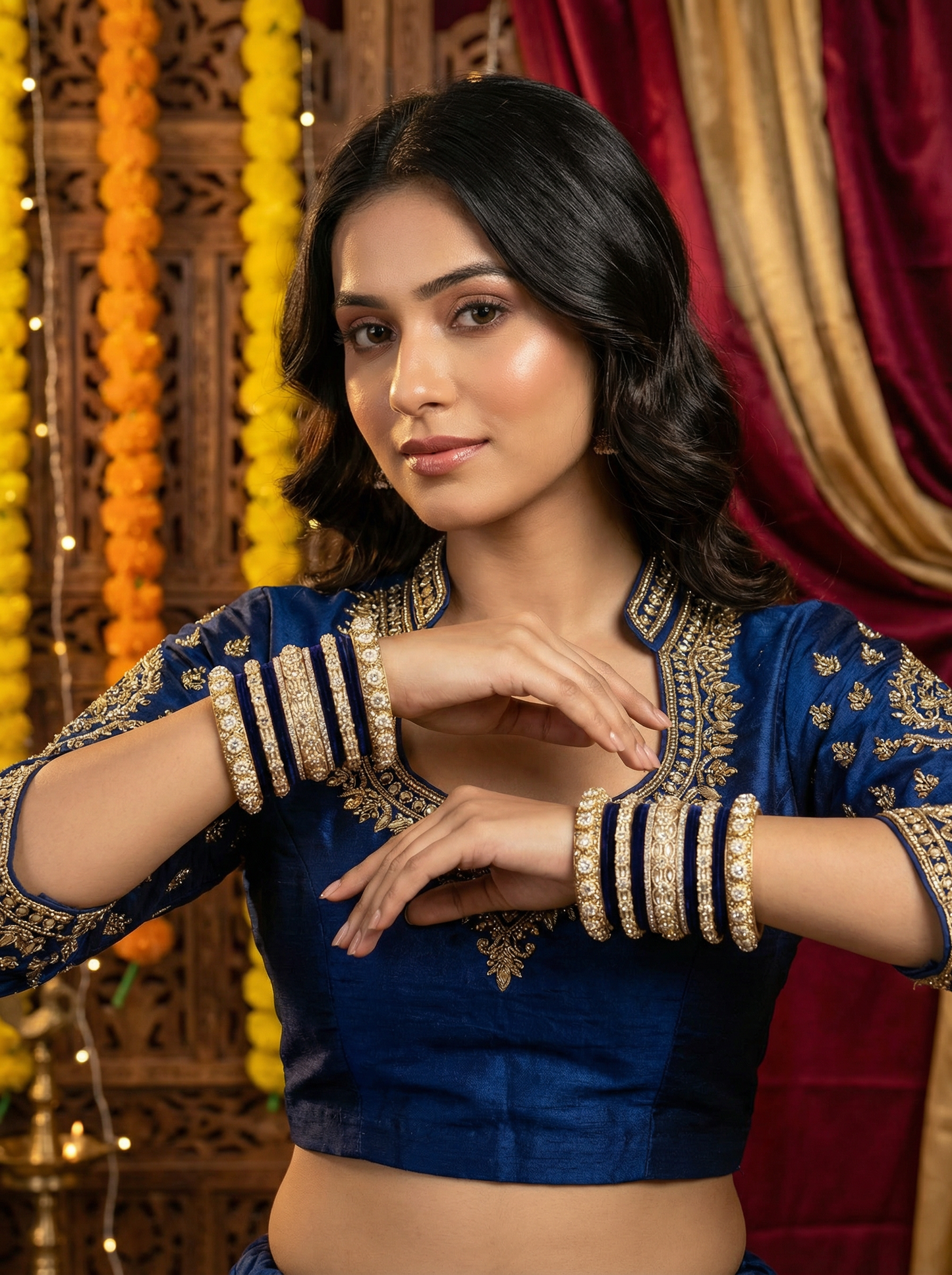 Royal Blue Velvet Bangles Set