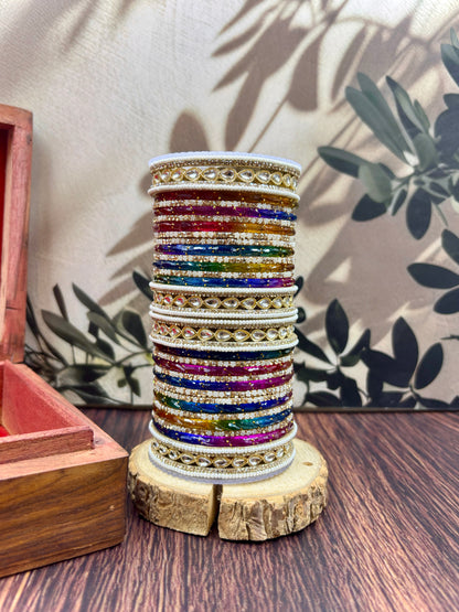 Kundan Pearl Glass Bangles Set for Women