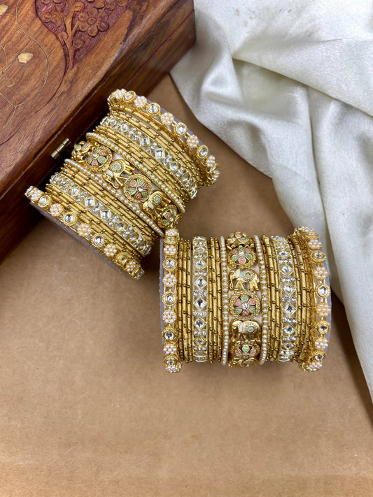 Designer Gold Silk Thread Bangles Set
