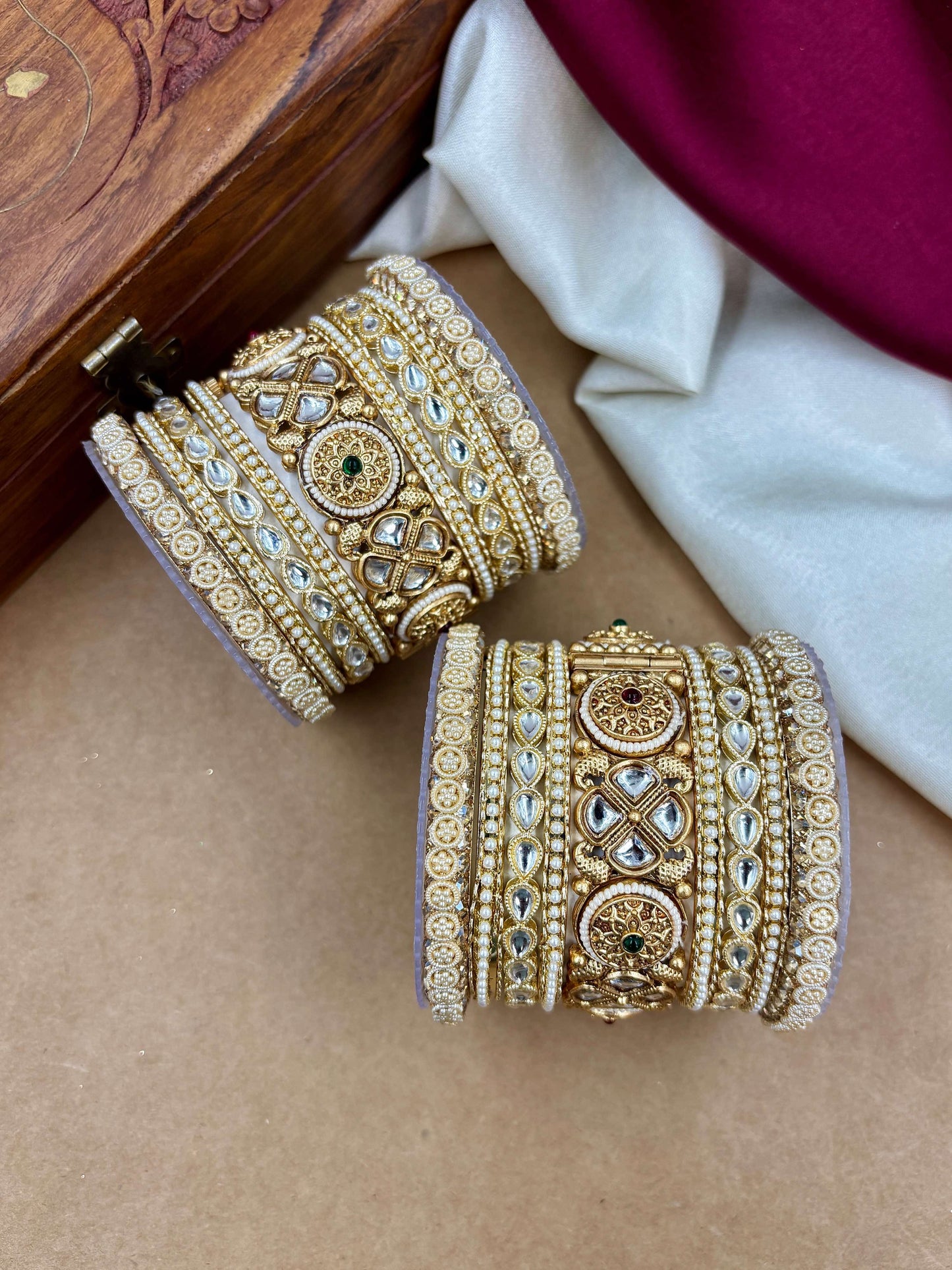 Bridal Kundan Pearl Bangles Set – Traditional Indian Jewelry