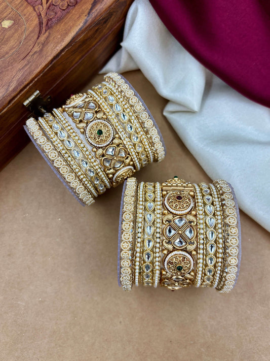 Bridal Kundan Pearl Bangles Set – Traditional Indian Jewelry