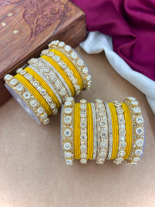 Royal Yellow Velvet Bangles Set