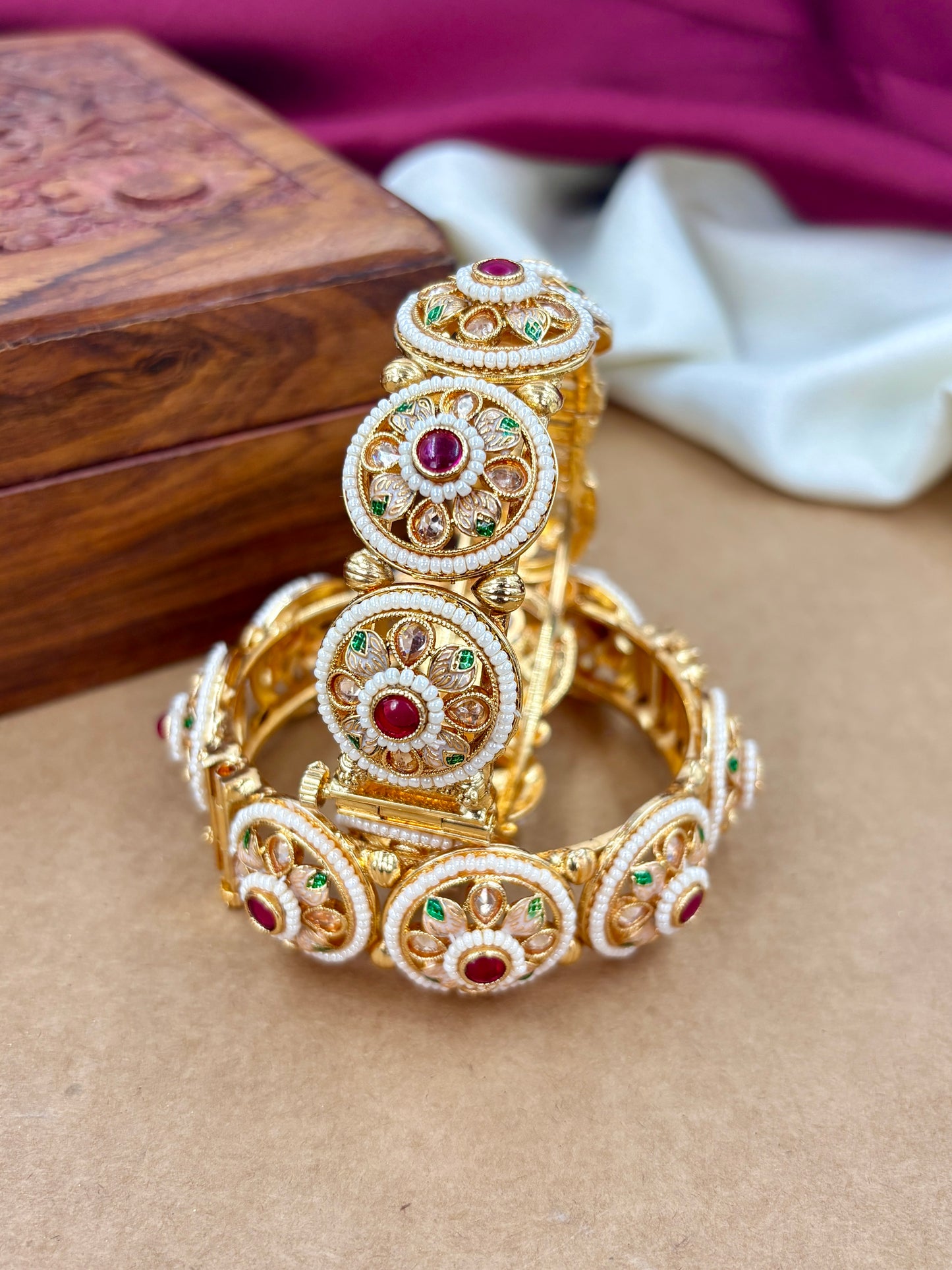 Designer Pearl Meenakari Openable Kada for Saree & Lehenga