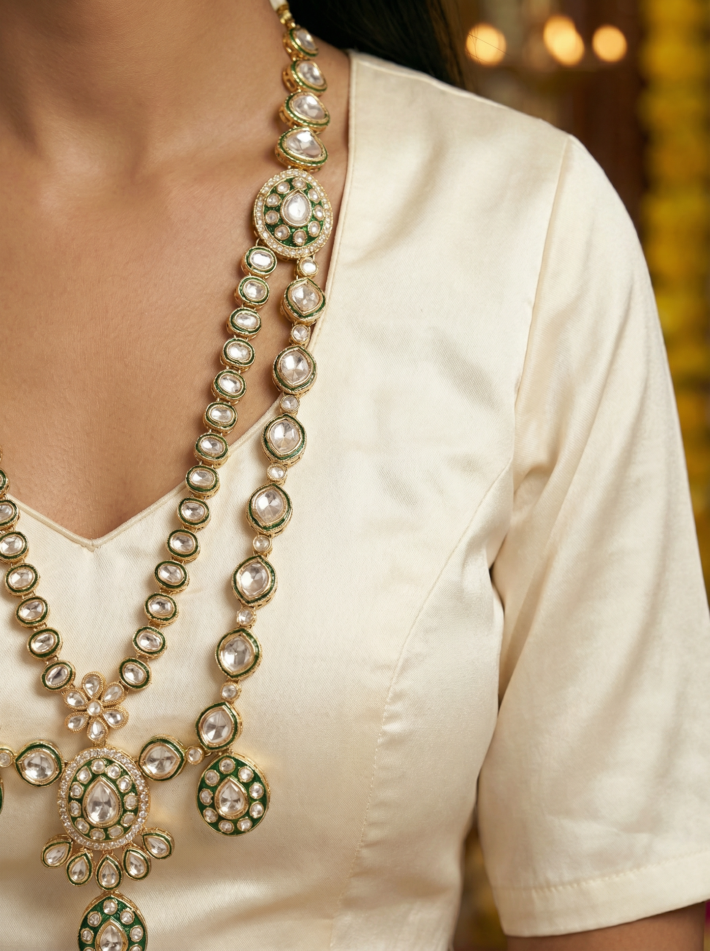 Maharani Style Long Polki Haar Necklace