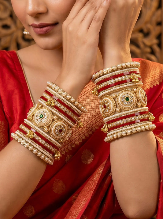 Premium Red Bridal Chura with Golden Work