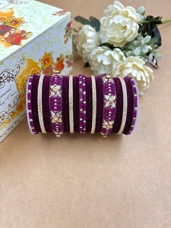Wine Metal Velvet Bangle Set for Women | Elegant and Stylish Wedding Chuda By Hitesh Bangles