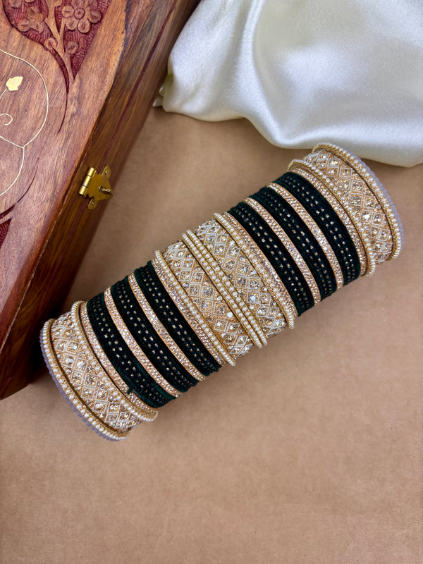 Dark GreenTraditional Trendy Stylish Velvet Dot Metal Chuda For Womens