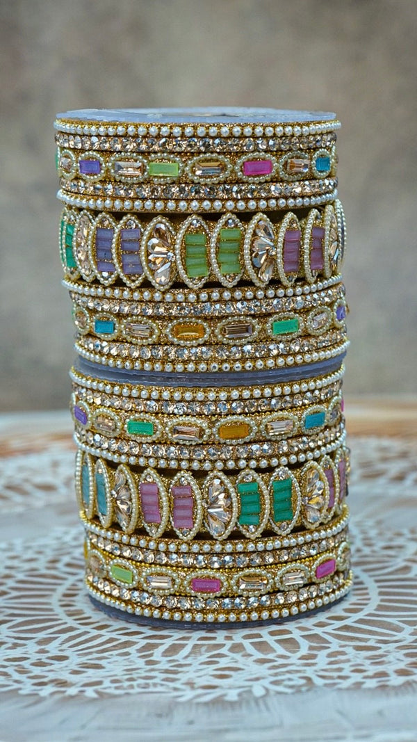 PEARL STUDDED METAL BANGLE SET