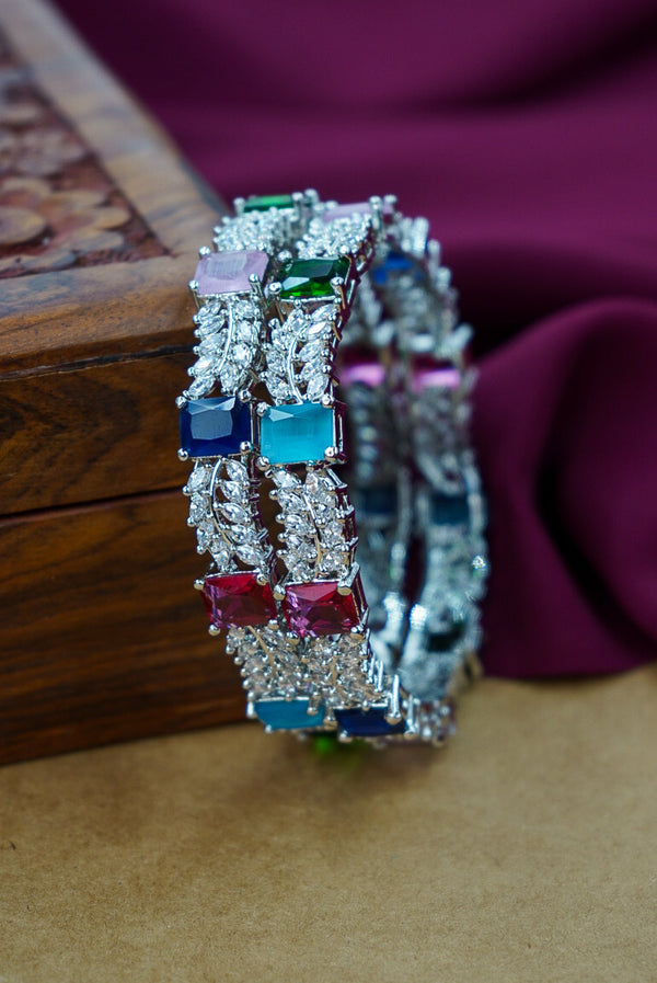 Multi American Diamond Silver Plated Bangles for Women