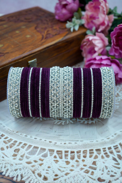 Silver American Diamond Velvet Bangles Set for Women – Bridal & Party Wear