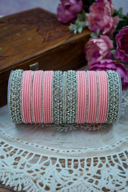 Silver American Diamond Velvet Bangles Set for Women – Bridal & Party Wear