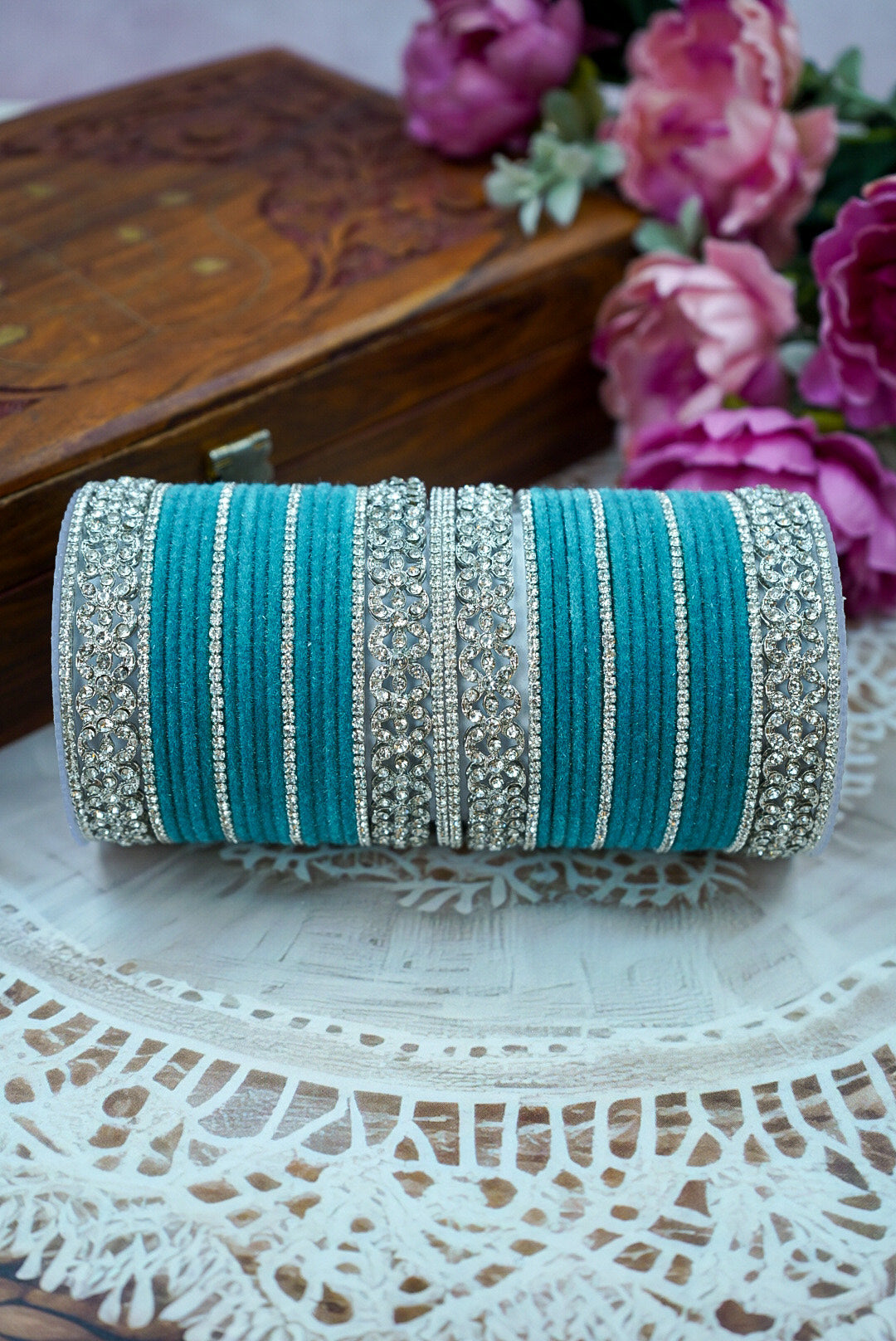 Silver American Diamond Velvet Bangles Set for Women – Bridal & Party Wear