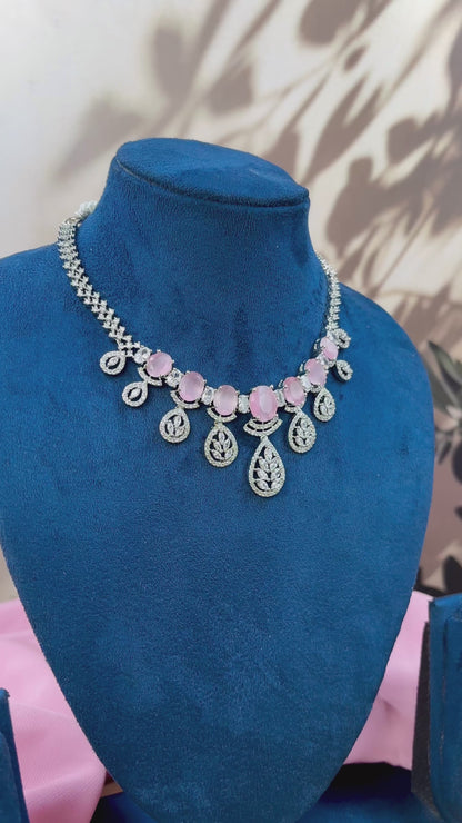 Pink AD Stone Necklace Set