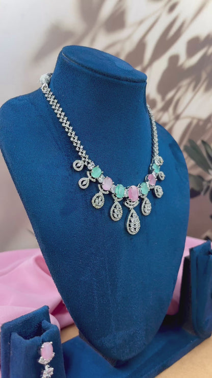 MintPink AD Stone Necklace Set