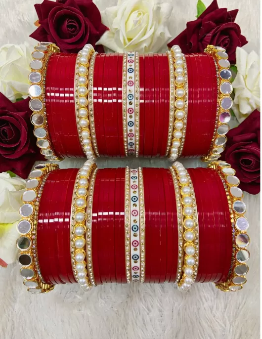 Traditional Plastic Zircon and Pearl Punjabi Chuda 10