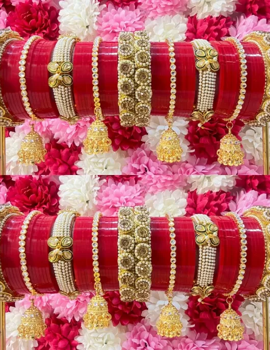 New Design White Moti Kada With Jhumar Design Punjabi Chuda For Bride 15