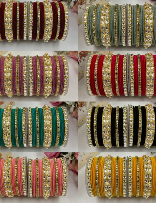 Kundan velvet bangle set