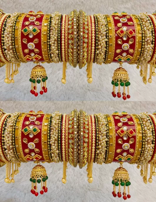 Bridal heavy jhumka latkan set Rajwadi Chuda 76